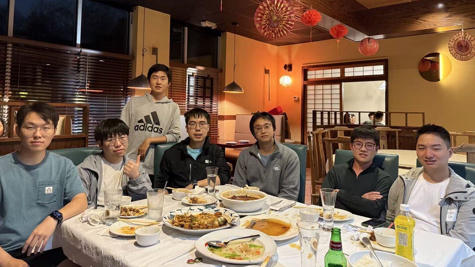 Lab members at a group dinner